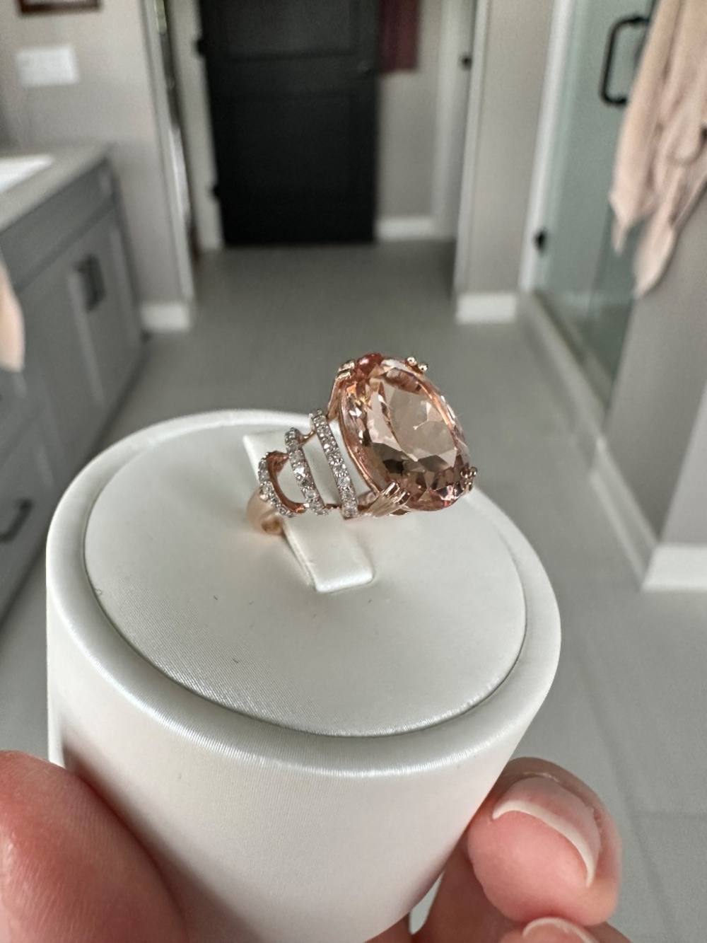 👑 STATEMENT 10k Rose Gold Morganite & Diamond Ring 💍 ✨ Size 5 - Picture 3 of 15